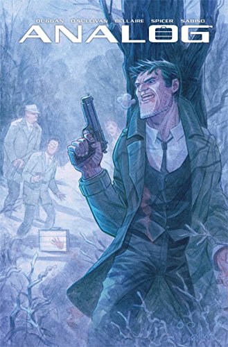 Man with gun in a trench coat, noir comic book cover.