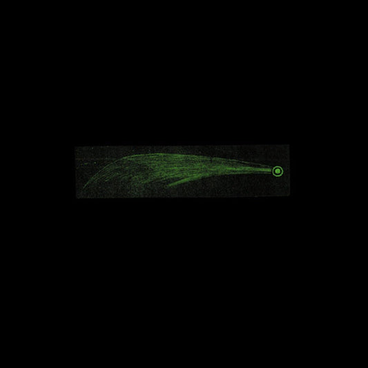 Dark green abstract image of a long, slender shape on black.