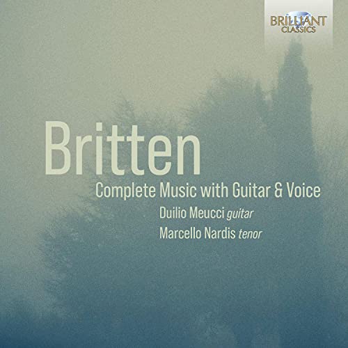 CD cover for Britten’s music with guitar and voice, blue tones.