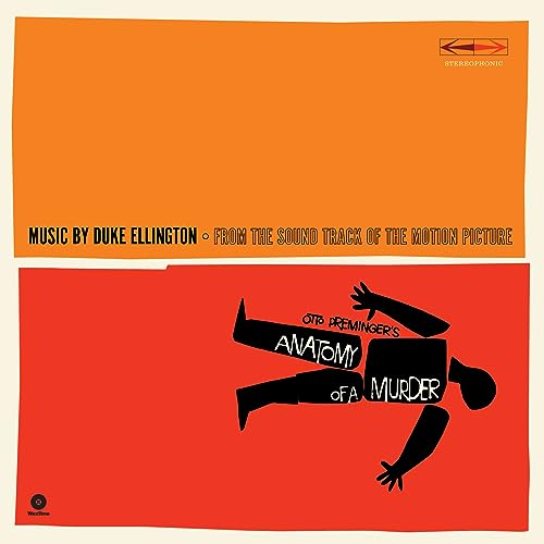 Album cover for "Anatomy Of A Murder" soundtrack by Duke Ellington, split orange and red.