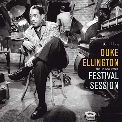 Duke Ellington seated with his orchestra, album cover for "Festival Session" vinyl.