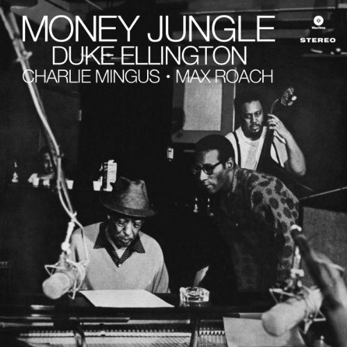 Black and white album cover featuring Duke Ellington, Charlie Mingus, and Max Roach.