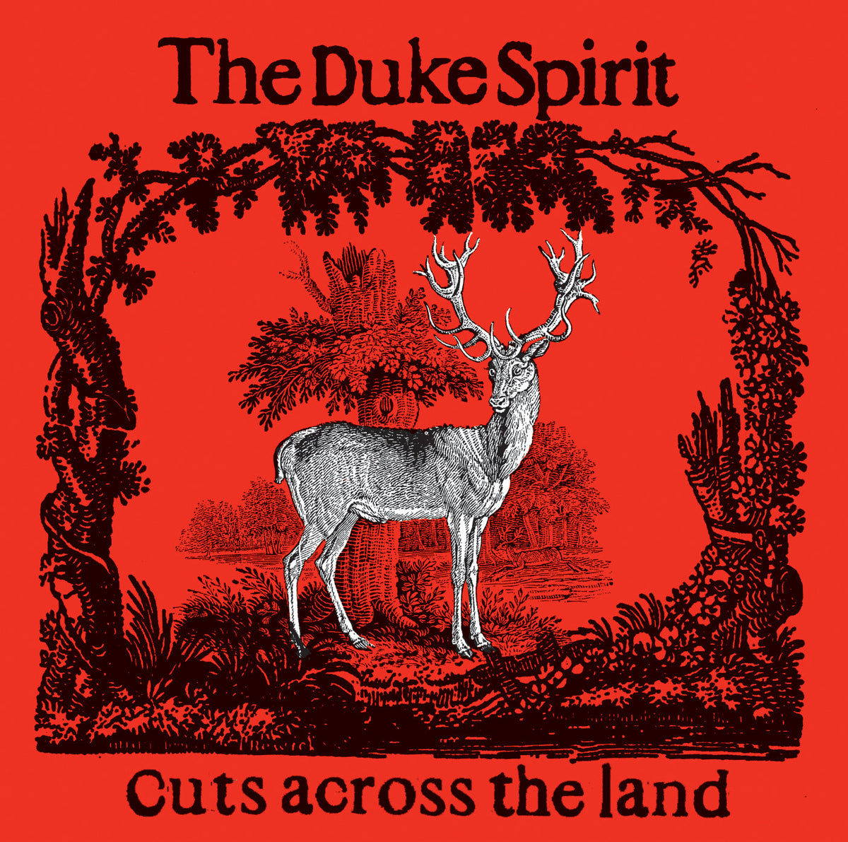 Red album cover with detailed illustration of a stag and trees.
