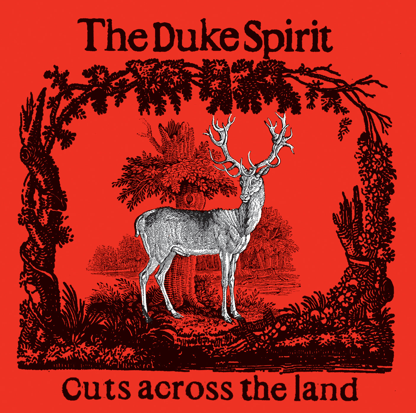 Red album cover with detailed illustration of a stag and trees.