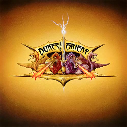 Album cover for “Dukes of the Orient” featuring dragons and swords.