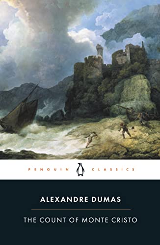 Book cover: "The Count of Monte Cristo" with a coastal fortress painting.