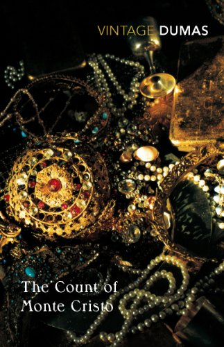Book cover: "The Count of Monte Cristo" with scattered jewels and gold.