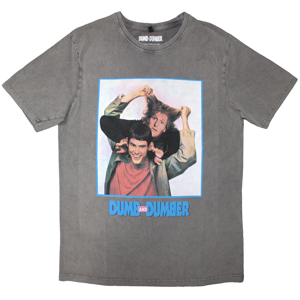 Grey t-shirt featuring a stone wash effect and Dumb & Dumber movie poster design.
