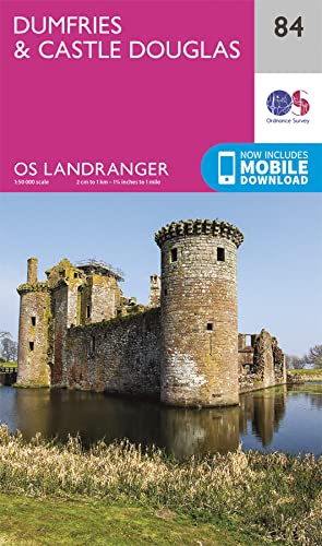 Ordnance Survey Landranger map 84 cover featuring Caerlaverock Castle in Dumfries and Castle Douglas.