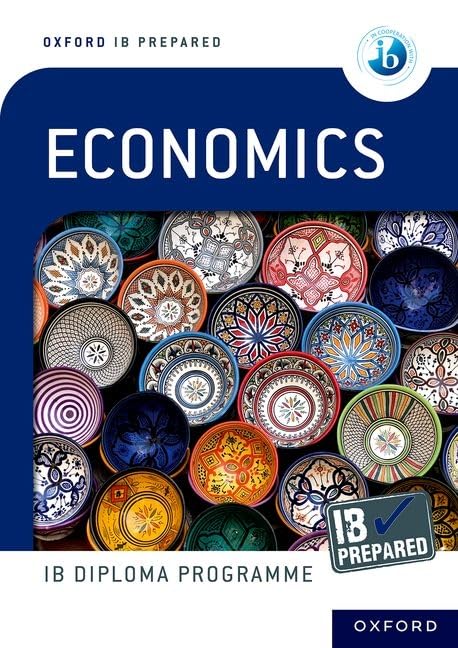 Textbook cover for IB Economics with decorative plates and an IB logo.
