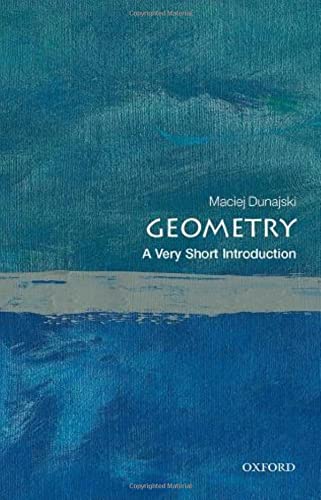 Book cover for "Geometry: A Very Short Introduction" with blue textured background.