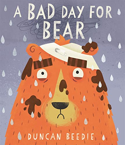 Orange bear with bandages and a sad expression, illustrated cover.