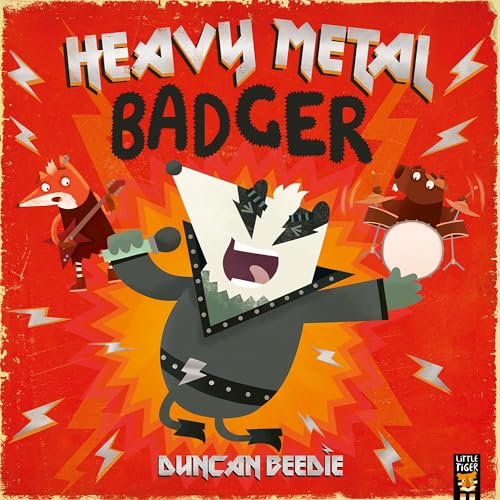 A badger singer with a fox guitarist and bear drummer on a red background.