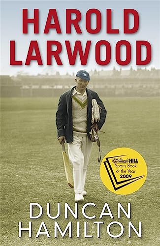 Book cover featuring Harold Larwood, a cricketer in vintage attire.
