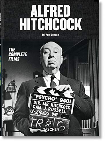 Black and white book cover featuring Alfred Hitchcock with a "Psycho" clapperboard.