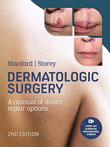 Book cover: "Dermatologic Surgery" with images of facial wound repair.