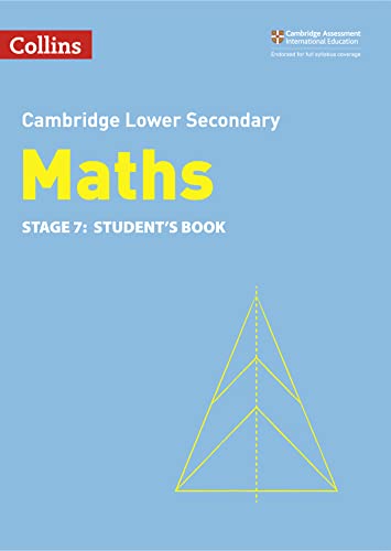 Blue textbook cover with "Maths Stage 7" text and a yellow triangle.