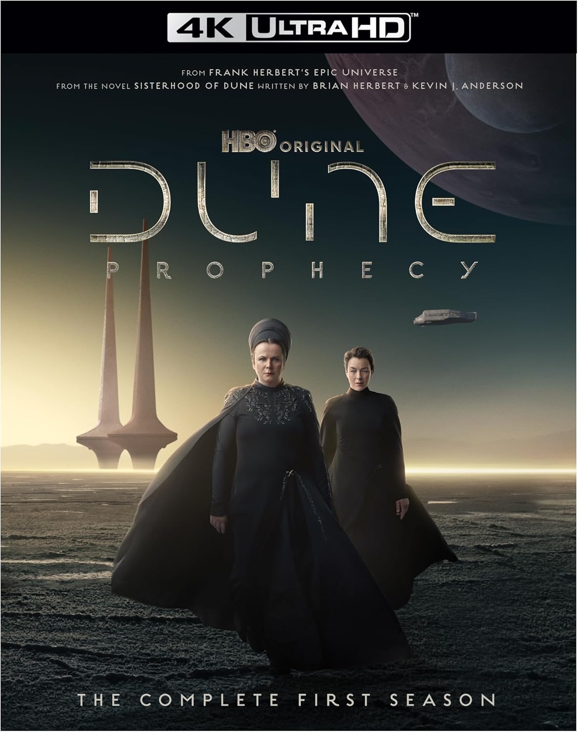 “Dune Prophecy” Blu-ray cover featuring a woman in black and desert landscape.