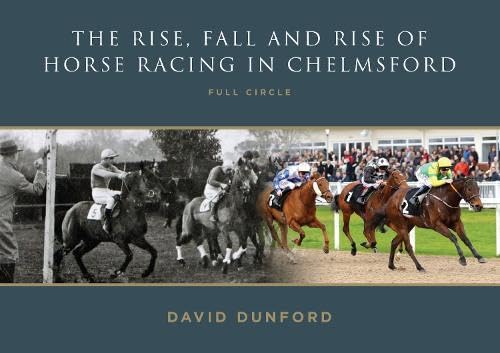 Book cover depicting historical and modern horse racing scenes in Chelmsford.