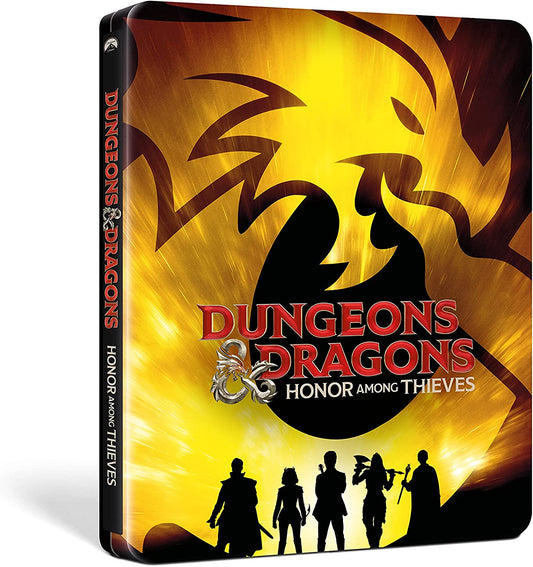Steelbook Blu-ray cover for "Dungeons & Dragons: Honor Among Thieves" featuring a dragon.