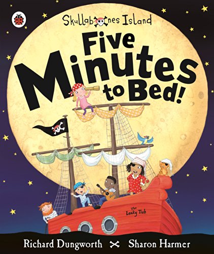 Book cover: pirates on a red ship sailing toward a large moon.