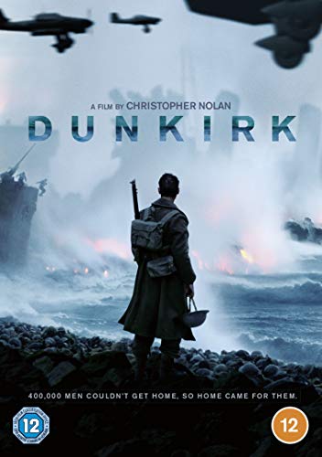 DVD cover art for Dunkirk showing a soldier looking out at a war-torn beach.