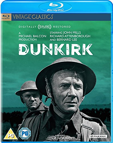 Dunkirk" Blu-ray cover featuring soldiers and a vintage aesthetic.