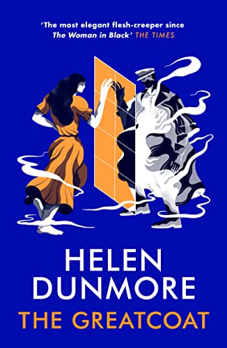 Book cover: woman in orange and ghostly figure against blue background.
