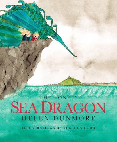A sea dragon illustration on a book cover with a predominantly blue background.
