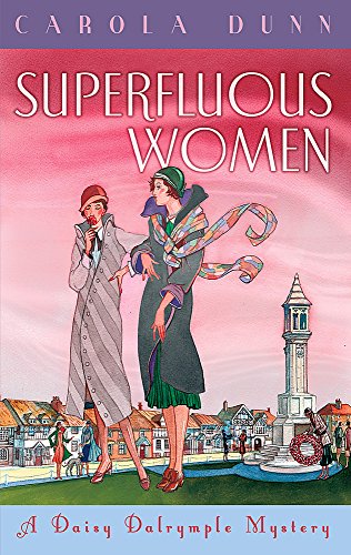 Book cover with two figures in 1920s attire and a coastal town.