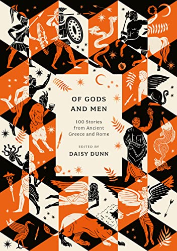 Book cover with orange and black illustrations of Greek and Roman mythology.