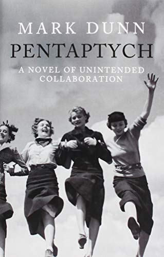 Book cover: "Pentaptych" by Mark Dunn, showing four women running.