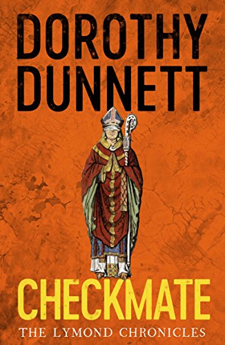 Book cover: "Checkmate" by Dorothy Dunnett, featuring a medieval bishop.