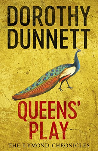 Book cover: “Queens’ Play” by Dorothy Dunnett, featuring a peacock.