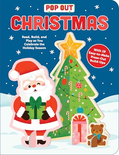 Pop-out book cover with Santa, a Christmas tree, and gift shapes.