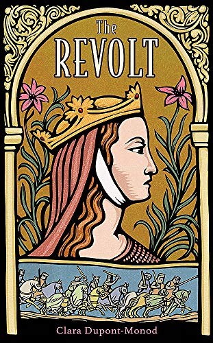 Book cover: woman in profile with crown, soldiers below, floral border.