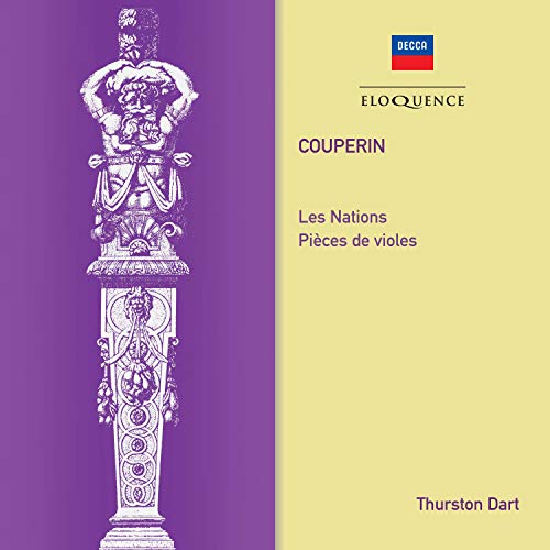 "CD cover with purple and cream background, ornate white pillar, and 'COUPERIN' and 'Thurston Dart' text."