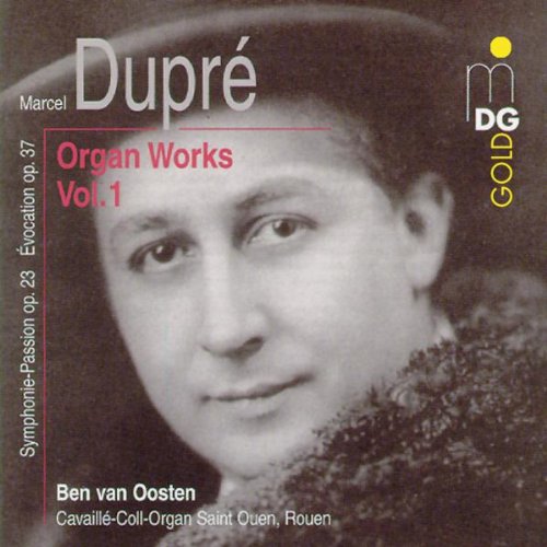 CD cover featuring a black-and-white portrait of Marcel Dupre with text overlays.