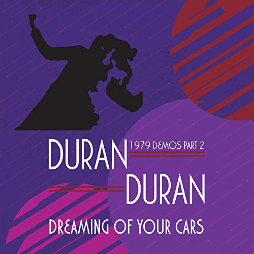"Duran Duran vinyl album cover with purple background, silhouette, and abstract shapes."