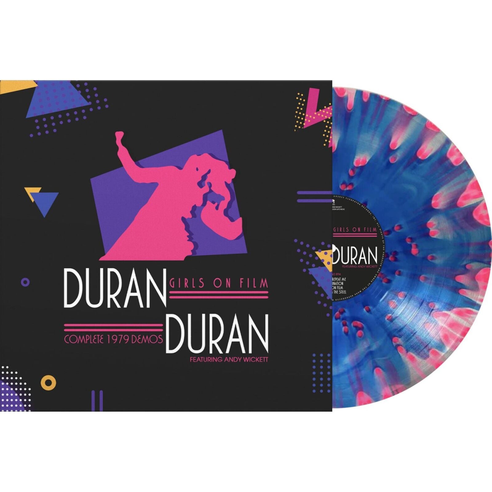 Colorful vinyl record for Duran Duran’s “Girls On Film” with abstract design.