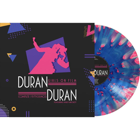 Colorful vinyl record for Duran Duran’s “Girls On Film” with abstract design.