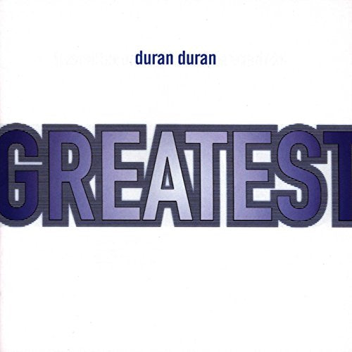 "Duran Duran Greatest CD cover with blue and white text on white background."