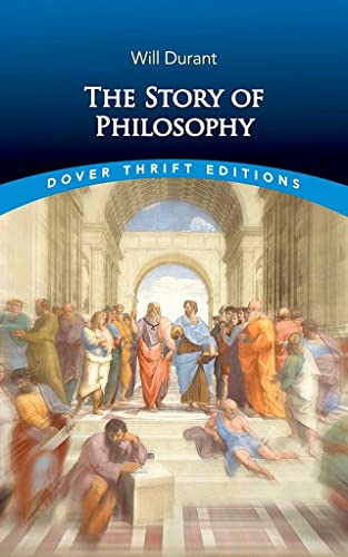 Book cover: “The Story of Philosophy” with a classical painting scene.
