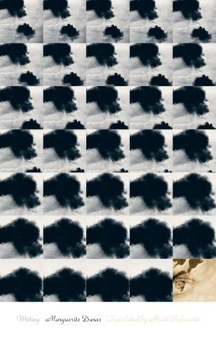 Book cover with repeating black cloud images and an eye detail.
