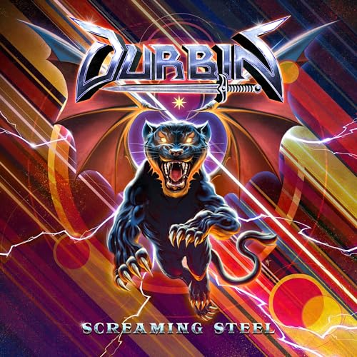 Album cover for "Screaming Steel" by Durbin, featuring a panther and sword.