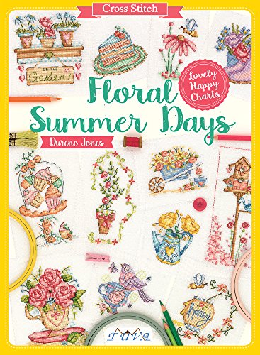 Cross stitch pattern book cover with colorful floral and garden designs.