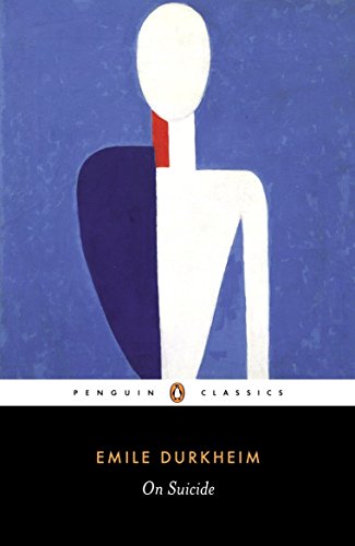 Book cover of On Suicide by Emile Durkheim featuring an abstract figure on blue.