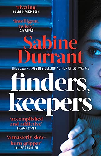 Book cover: “Finders, Keepers” by Sabine Durrant, featuring a woman’s face.