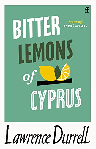 Book cover: “Bitter Lemons of Cyprus” by Lawrence Durrell, with lemon illustration.
