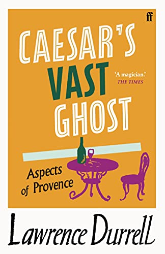 Book cover for Caesar's Vast Ghost by Lawrence Durrell with a cafe table illustration.